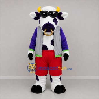 Custom White and Purple Bull Mascot Costume Adult Full Body Suit for Community Events