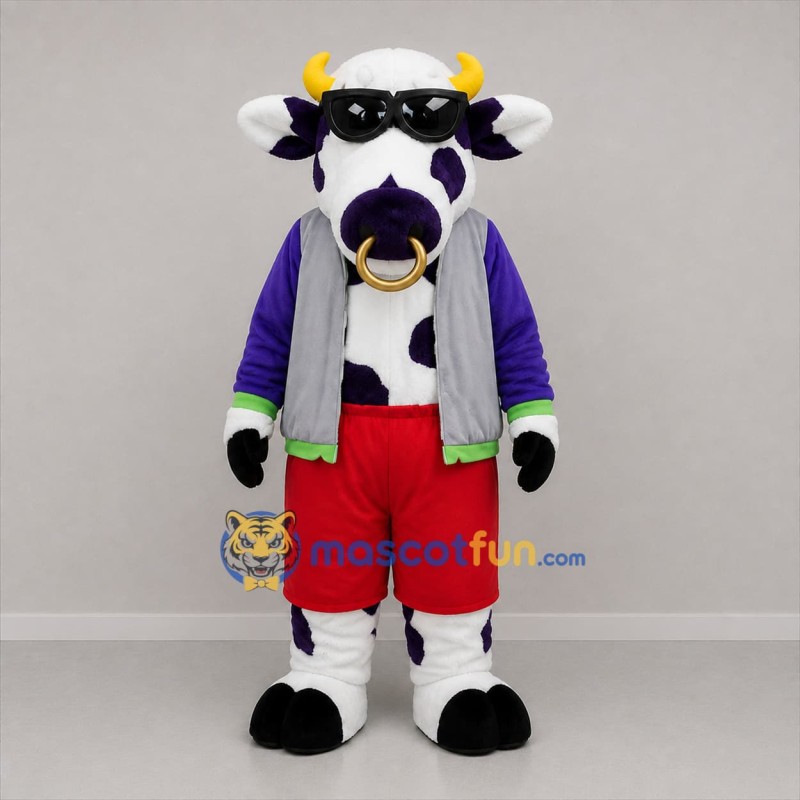 Custom White and Purple Bull Mascot Costume Adult Full Body Suit for Community Events