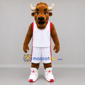 Custom Brown and White Basketball Bull Mascot Costume Adult Full Body Suit for Sports Events