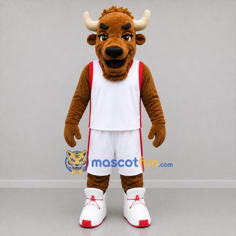 Custom Brown and White Basketball Bull Mascot Costume Adult Full Body Suit for Sports Events