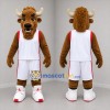 Custom Brown and White Basketball Bull Mascot Costume Adult Full Body Suit for Sports Events