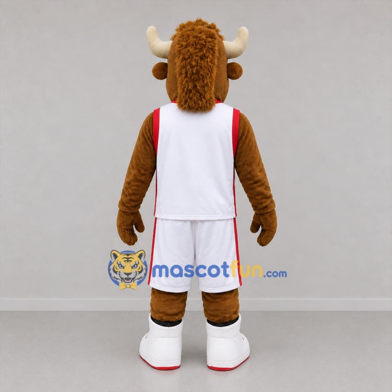 Custom Brown and White Basketball Bull Mascot Costume Adult Full Body Suit for Sports Events