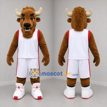 Custom Brown and White Basketball Bull Mascot Costume Adult Full Body Suit for Sports Events