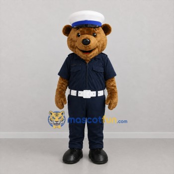 Custom Brown and Navy Blue Uniformed Bear Mascot Costume Adult Full Body Suit for Community Events