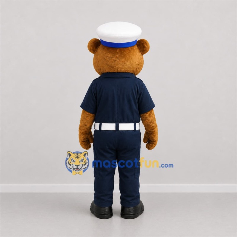 Custom Brown and Navy Blue Uniformed Bear Mascot Costume Adult Full Body Suit for Community Events