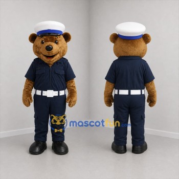 Custom Brown and Navy Blue Uniformed Bear Mascot Costume Adult Full Body Suit for Community Events