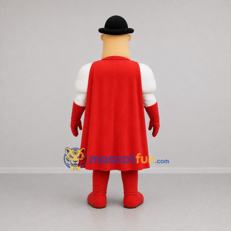 Custom Red and White Mustached Superhero Mascot Costume Adult Full Body Suit for Costume Parties