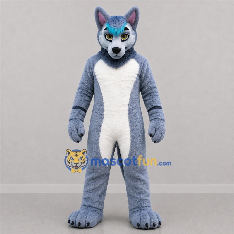Custom Gray and White Husky Dog Mascot Costume Adult Full Body Suit for Costume Parties
