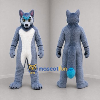 Custom Gray and White Husky Dog Mascot Costume Adult Full Body Suit for Costume Parties