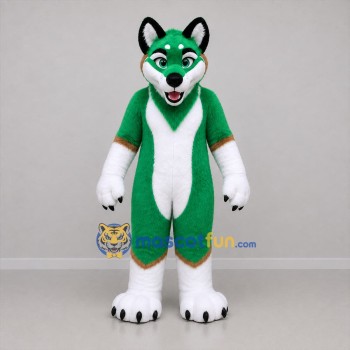 Custom Green and White Husky Dog Mascot Costume Adult Full Body Suit for Sports Events