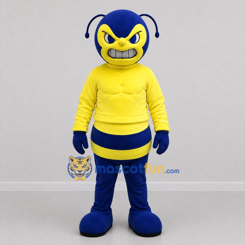 Custom Blue and Yellow Bee Mascot Costume Adult Full Body Suit for Sports Events