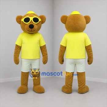 Custom Brown and Yellow Beach Bear Mascot Costume Adult Full Body Suit for Summer Events