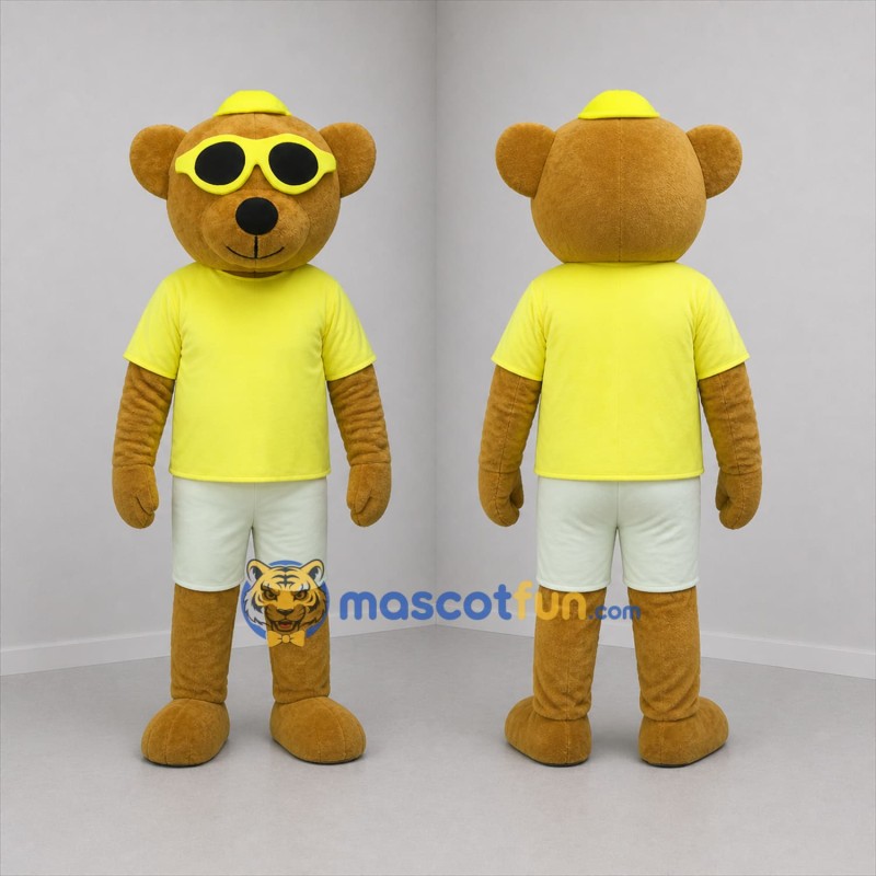 Custom Brown and Yellow Beach Bear Mascot Costume Adult Full Body Suit for Summer Events