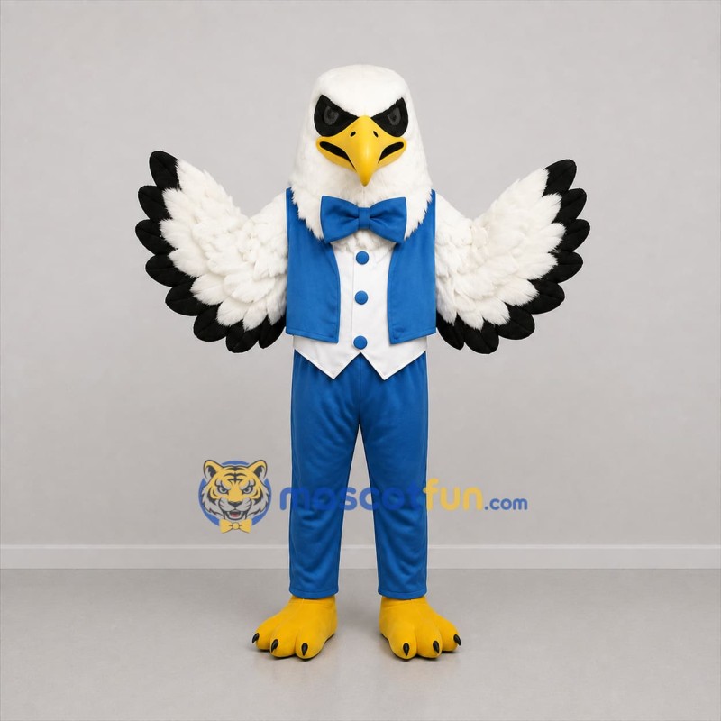 Custom White and Blue Formal Eagle Mascot Costume Adult Full Body Suit for Celebrations