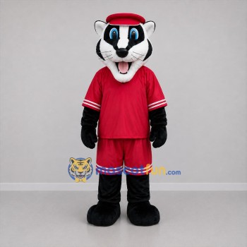 Custom Black White and Red Badger Mascot Costume Adult Full Body Suit for Sports Events