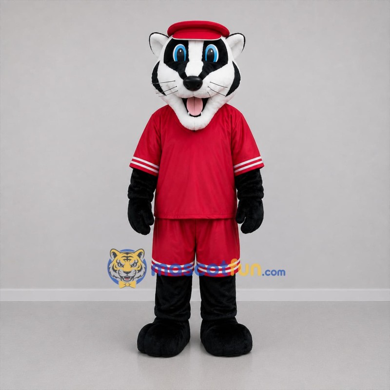 Custom Black White and Red Badger Mascot Costume Adult Full Body Suit for Sports Events