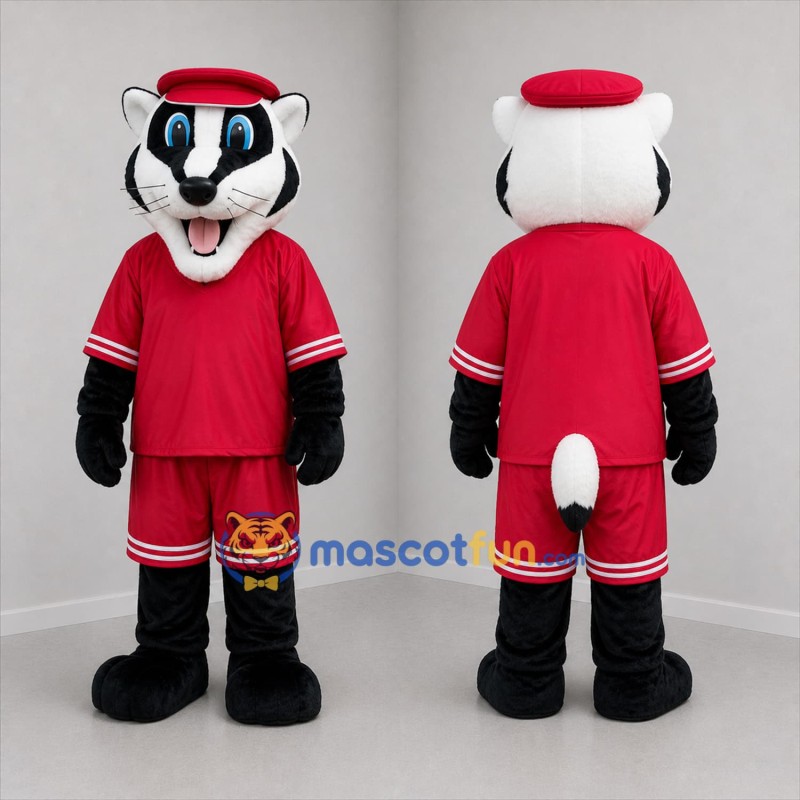 Custom Black White and Red Badger Mascot Costume Adult Full Body Suit for Sports Events