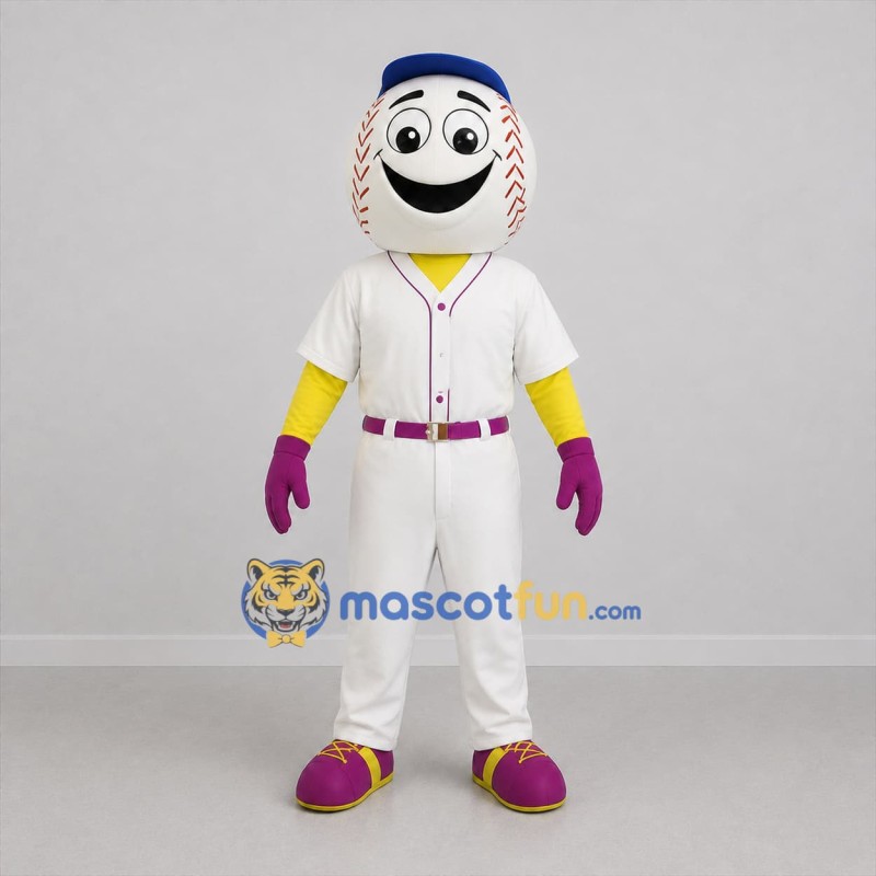 Custom White and Purple Baseball Mascot Costume Adult Full Body Suit for Baseball Games