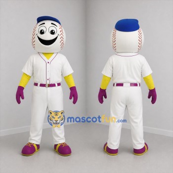 Custom White and Purple Baseball Mascot Costume Adult Full Body Suit for Baseball Games