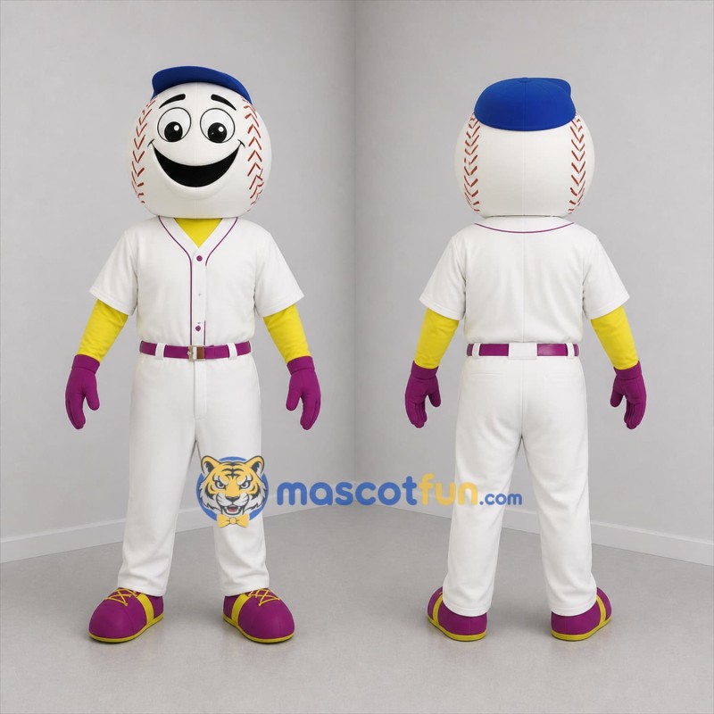 Custom White and Purple Baseball Mascot Costume Adult Full Body Suit for Baseball Games