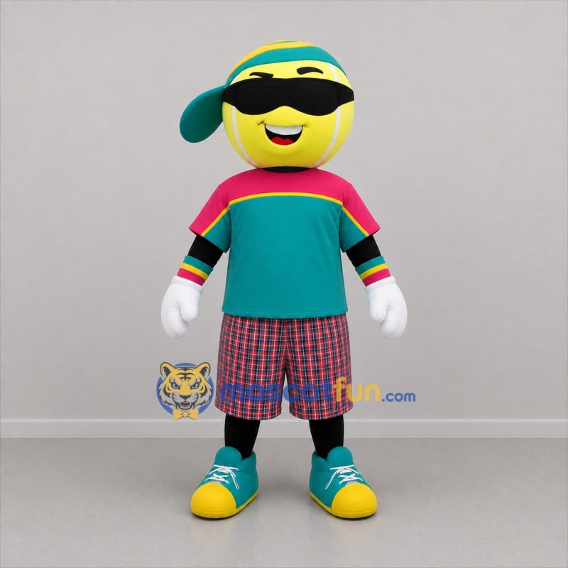 Custom Yellow and Teal Tennis Ball Mascot Costume Adult Full Body Suit for Tennis Events