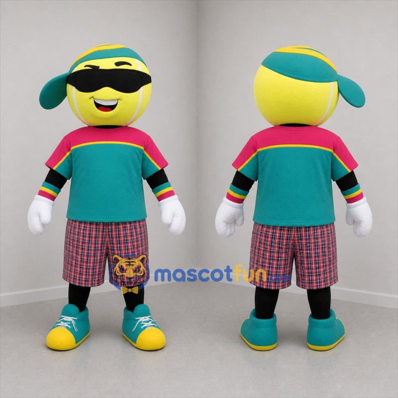 Custom Yellow and Teal Tennis Ball Mascot Costume Adult Full Body Suit for Tennis Events