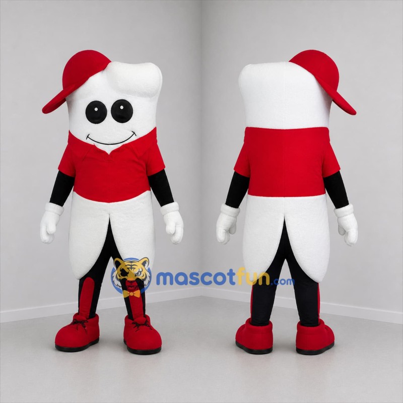 Custom White and Red Tooth Mascot Costume Adult Full Body Suit for Dental Events