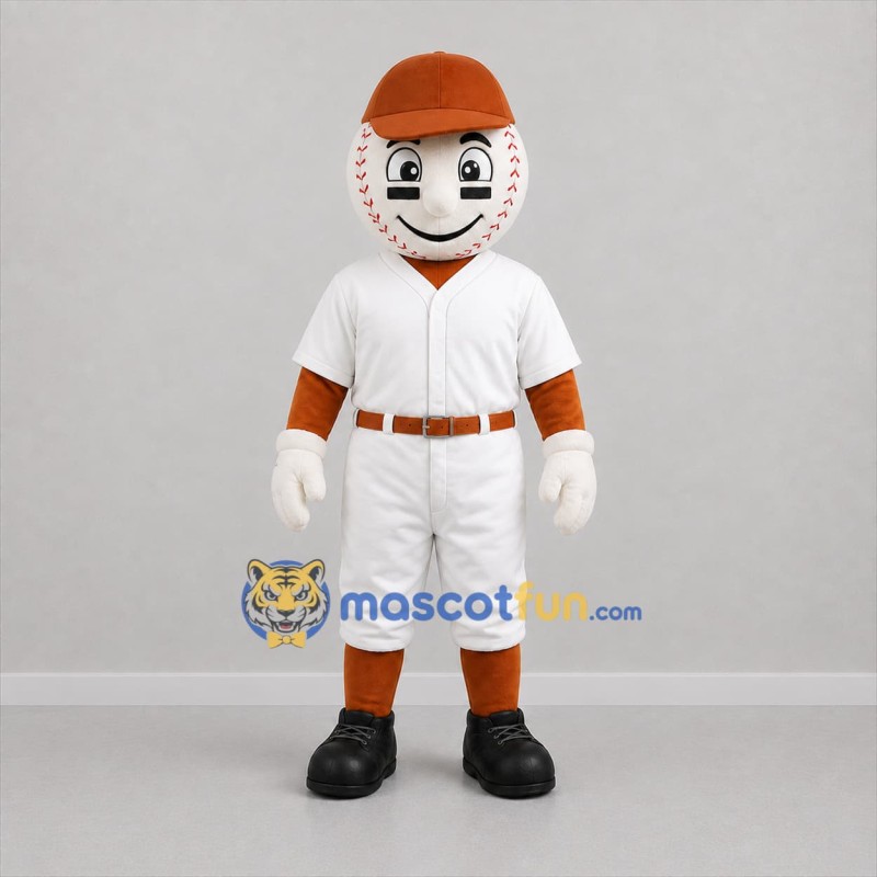 Custom White and Brown Baseball Mascot Costume Adult Full Body Suit for Baseball Games