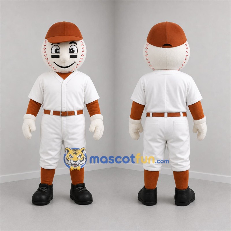 Custom White and Brown Baseball Mascot Costume Adult Full Body Suit for Baseball Games