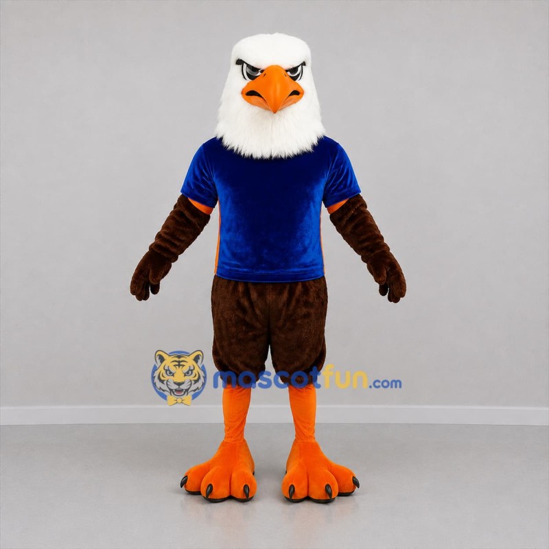 Custom Brown White and Blue Bald Eagle Mascot Costume Adult Full Body Suit for Sports Events