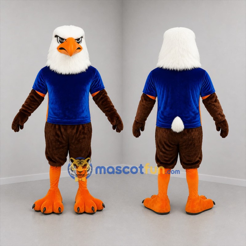 Custom Brown White and Blue Bald Eagle Mascot Costume Adult Full Body Suit for Sports Events