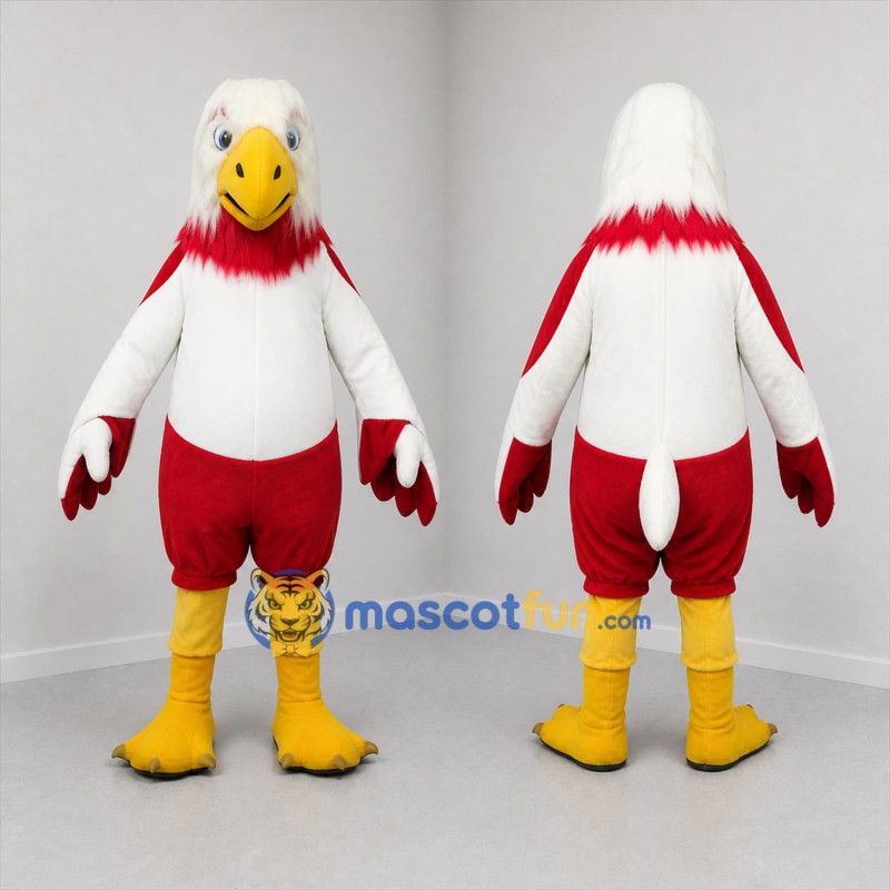 Custom White and Red Eagle Mascot Costume Adult Full Body Suit for Sports Events