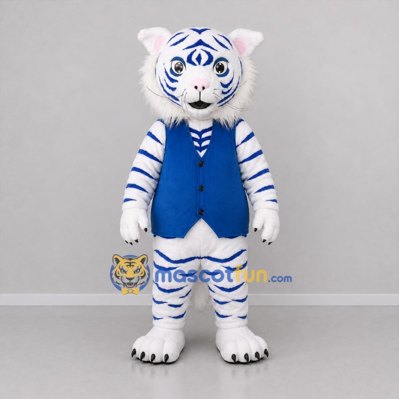 Custom White and Blue Tiger Mascot Costume Adult Full Body Suit for Wildlife Events