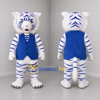 Custom White and Blue Tiger Mascot Costume Adult Full Body Suit for Wildlife Events