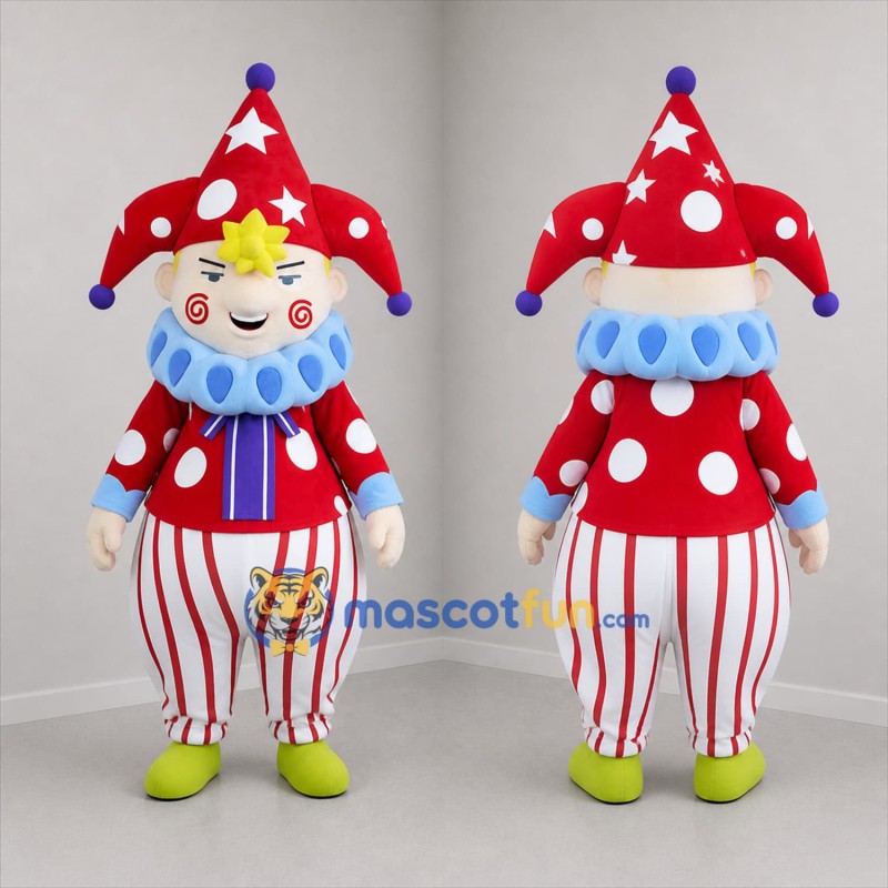 Custom Red and White Jester Mascot Costume Adult Full Body Suit for Carnival Events