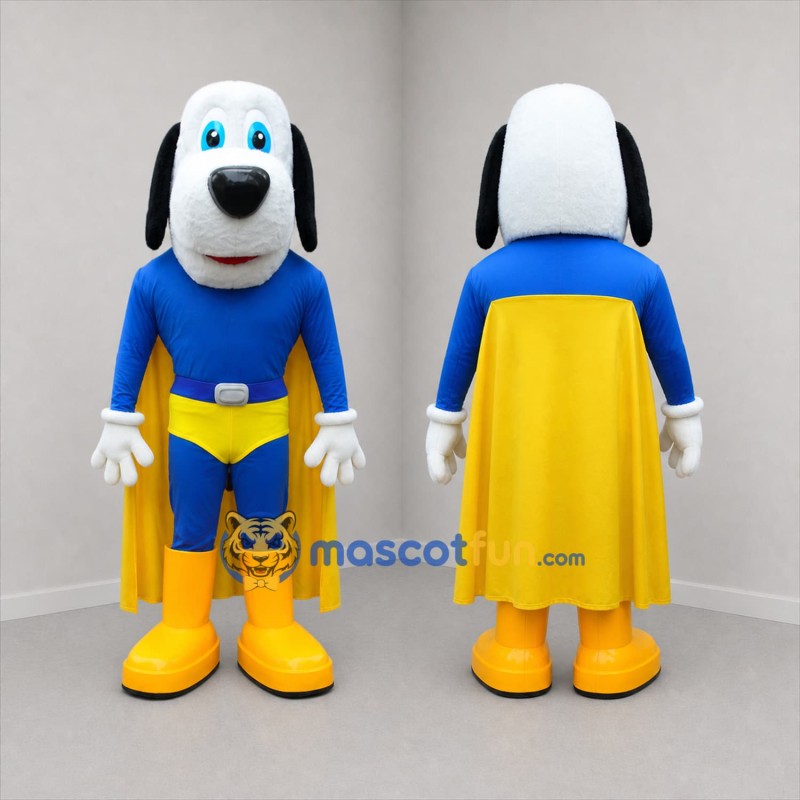 Custom Blue and Yellow Superhero Dog Mascot Costume Adult Full Body Suit for Children's Parties