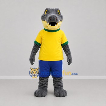 Custom Gray and Yellow Crocodile Mascot Costume Adult Full Body Suit for Sports Events