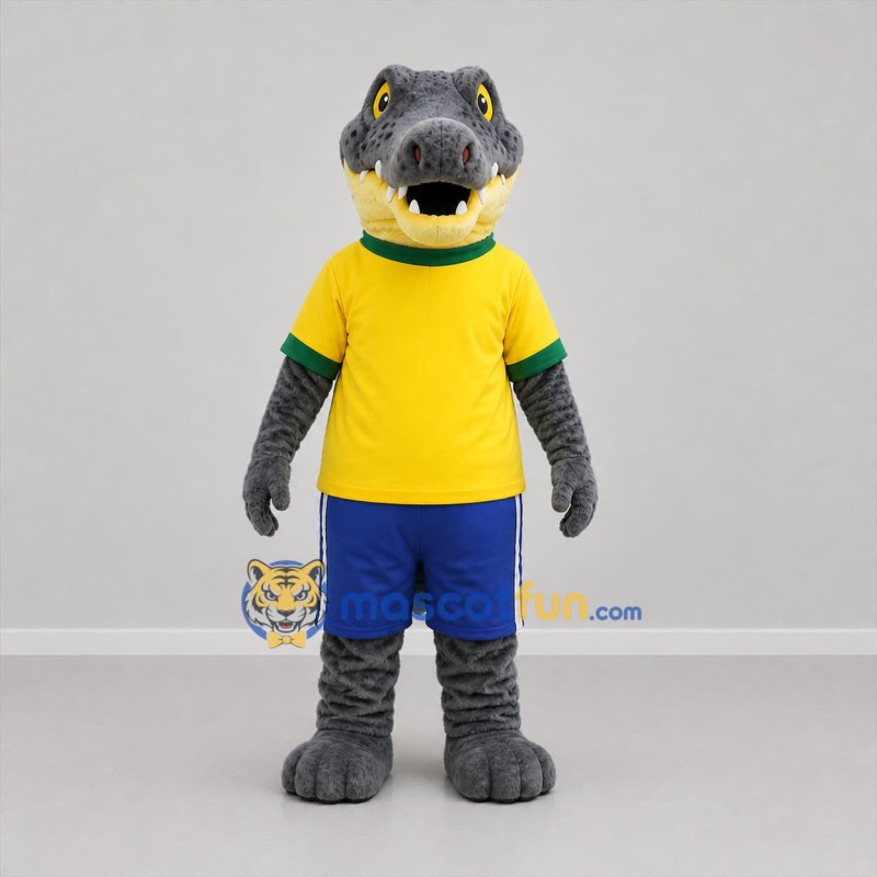 Custom Gray and Yellow Crocodile Mascot Costume Adult Full Body Suit for Sports Events