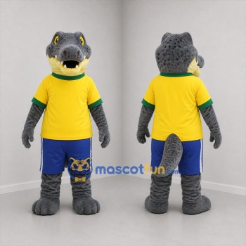 Custom Gray and Yellow Crocodile Mascot Costume Adult Full Body Suit for Sports Events