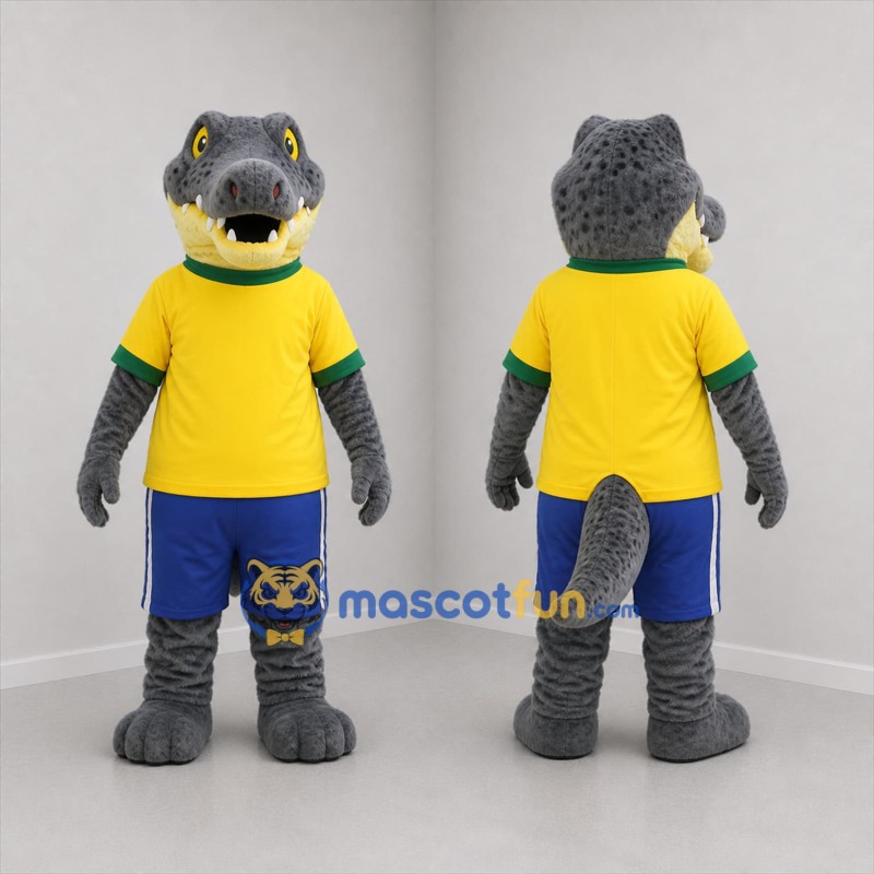 Custom Gray and Yellow Crocodile Mascot Costume Adult Full Body Suit for Sports Events