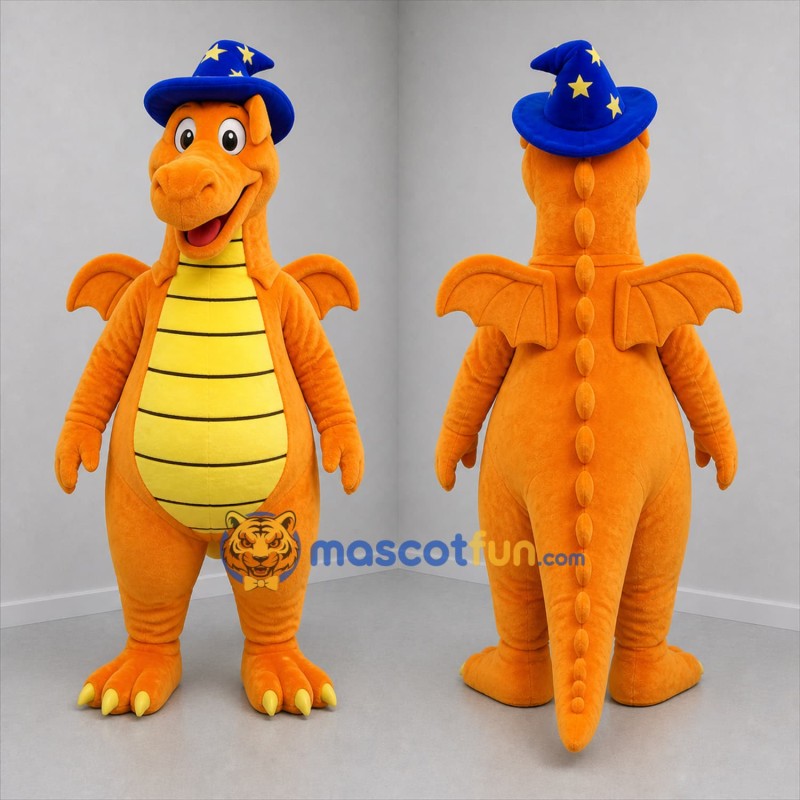 Custom Orange and Yellow Wizard Dragon Mascot Costume Adult Full Body Suit for Fantasy Events