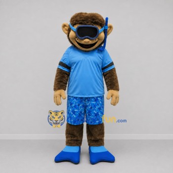 Custom Brown and Blue Snorkeling Monkey Mascot Costume Adult Full Body Suit for Summer Events