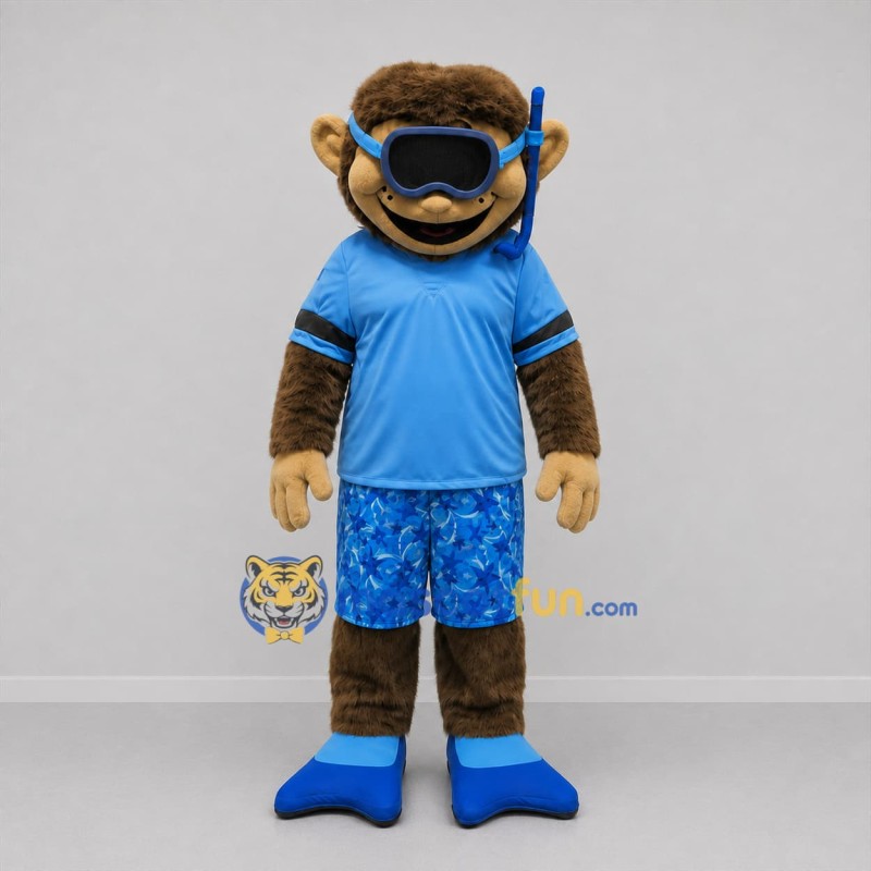 Custom Brown and Blue Snorkeling Monkey Mascot Costume Adult Full Body Suit for Summer Events