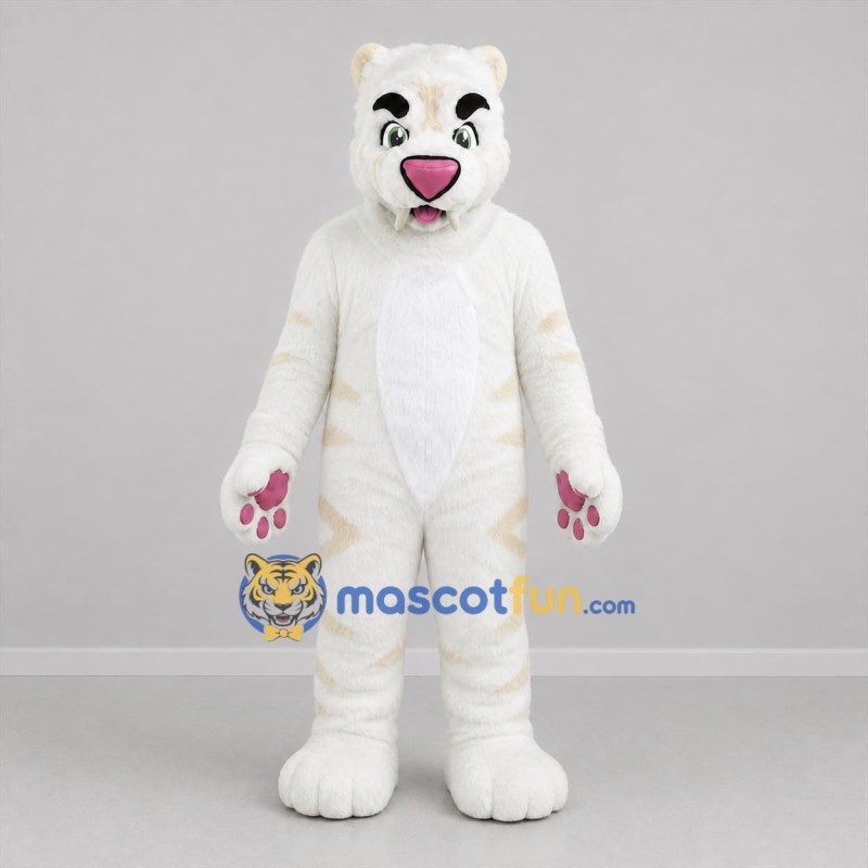 Custom White and Cream Tiger Mascot Costume Adult Full Body Suit for Wildlife Events