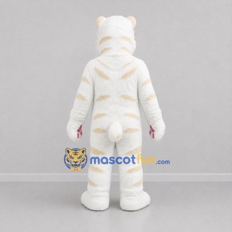 Custom White and Cream Tiger Mascot Costume Adult Full Body Suit for Wildlife Events