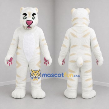 Custom White and Cream Tiger Mascot Costume Adult Full Body Suit for Wildlife Events