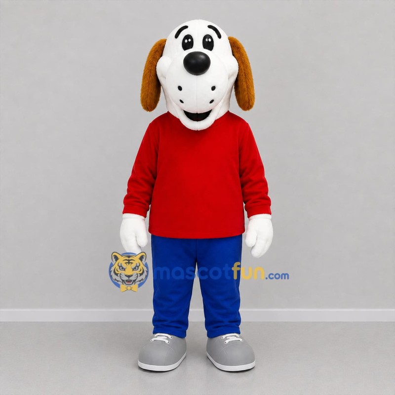 Custom White and Red Dog Mascot Costume Adult Full Body Suit for Children's Events