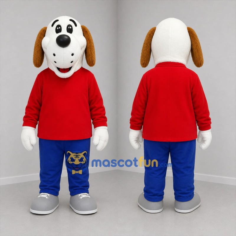 Custom White and Red Dog Mascot Costume Adult Full Body Suit for Children's Events