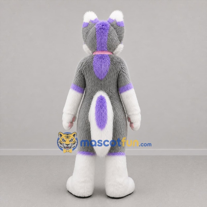 Custom Gray White and Purple Cat Mascot Costume Adult Full Body Suit for Costume Parties