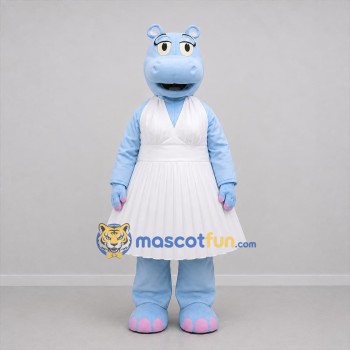 Custom Blue and White Hippo Girl Mascot Costume Adult Full Body Suit for Children's Events